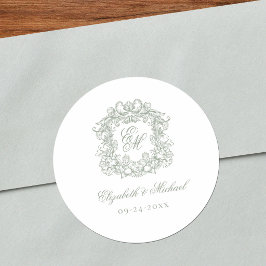 Salbeigrüne elegante Vintage-Monogramm-Wappen-Hoch Runder Aufkleber