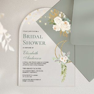 Salbeigrüne Elfenbein-Blumen-Bridal-Shower zum Mon Acryleinladungen