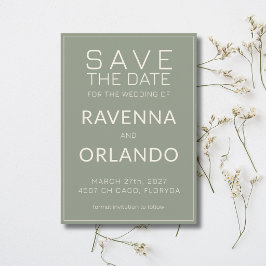 Salbeigrüne Elfenbein-Old-Money-Moderne-Hochzeit Save The Date