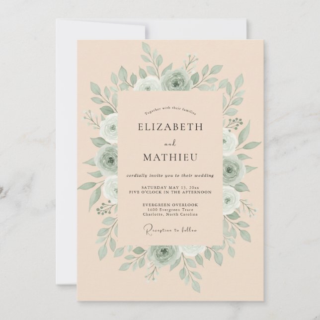 Salbeigrüne erdige Boho-Hochzeit Einladung (Vorderseite)