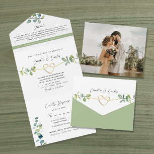 Salbeigrüne Eukalyptus-Hochzeit All In One Einladung