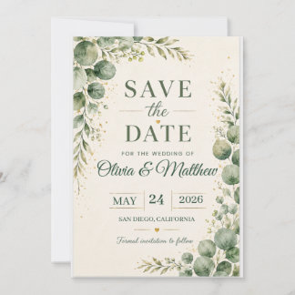 Salbeigrüne Eukalyptus-Hochzeitseinladungskarte Save The Date