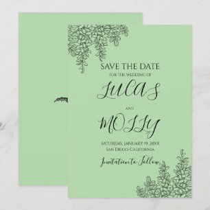 Salbeigrüne Farnblatt-Hochzeit Save The Date