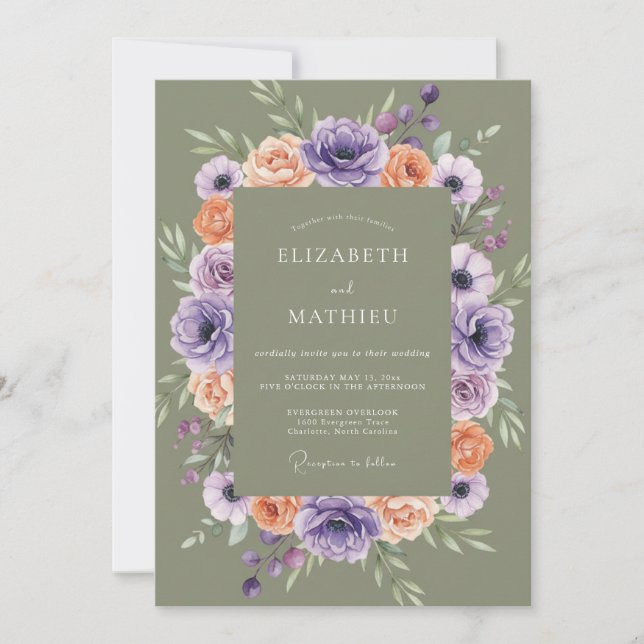 Salbeigrüne fesselnde botanische Hochzeit Einladung (Vorderseite)