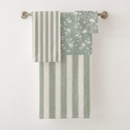 Salbeigrüne Floral, Farmhaus, Cottage-Kern Badhandtuch Set