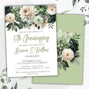 Salbeigrüne Florale 5. Hochzeitstag-Jubiläum  Einladung