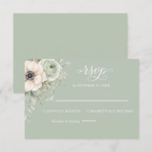 Salbeigrüne florale Anemone-Hochzeits-RSVP-Beilage