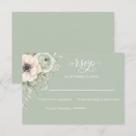 Salbeigrüne florale Anemone-Hochzeits-RSVP-Beilage RSVP Karte