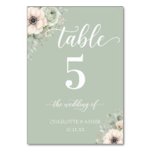 Salbeigrüne Florale Anemone Hochzeitstisch Nummer