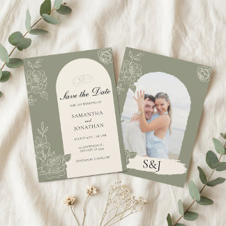 Salbeigrüne florale Bogen-Hochzeit - Merkt euch de Einladung