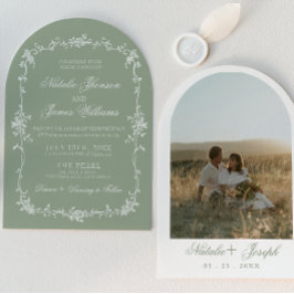 Salbeigrüne florale Boho-Botanical-Bogenhochzeit Einladung