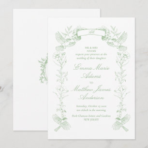 Salbeigrüne Florale Chinoiserie Hochzeit Einladung