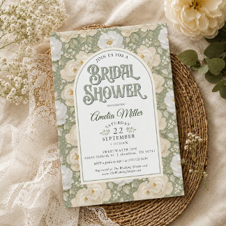 Salbeigrüne florale elegante Vintage-Brautparty Einladung