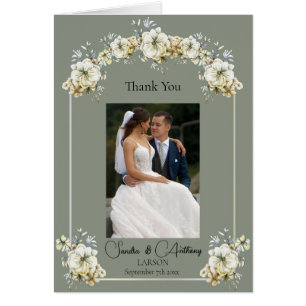Salbeigrüne florale Foto-Hochzeit Danke