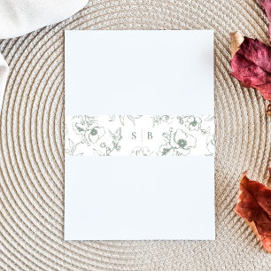 Salbeigrüne florale Garten-Monogramm-Hochzeit Einladungsbanderole