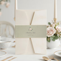 Salbeigrüne Florale Gold Samt Hochzeitseinladung
