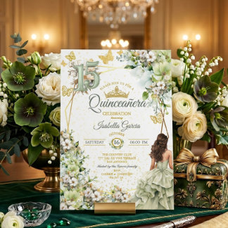 Salbeigrüne Florale Goldene Schmetterlinge Quincea Einladung