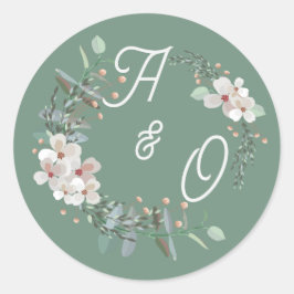 Salbeigrüne florale Hochzeitsetikett Runder Aufkleber