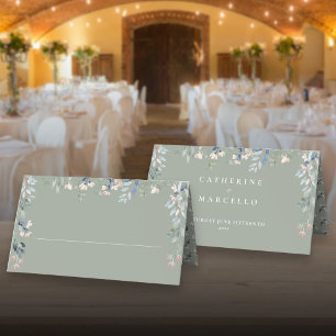 Salbeigrüne florale Hochzeitskaskade  Platzkarte