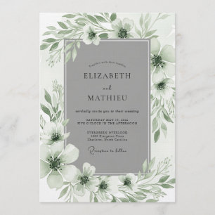 Salbeigrüne Florale Romanze Hochzeit Einladung