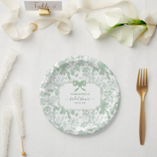 Salbeigrüne florale Rosen Chinoiserie Brautschauer Pappteller