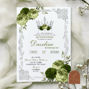 Salbeigrüne Florale Schmetterling Quinceanera Einladung