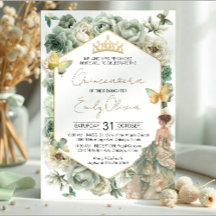 Salbeigrüne florale Schmetterlings-Tiara Quinceañe