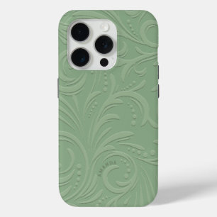Salbeigrüne florale Schwünge monochromatisches Mon Case-Mate iPhone Hülle