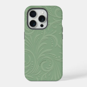Salbeigrüne florale Schwünge monochromatisches Mon iPhone 15 Pro Hülle