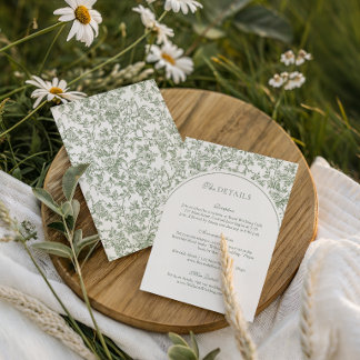 Salbeigrüne Florale Toile Monogramm Hochzeitsbogen Begleitkarte