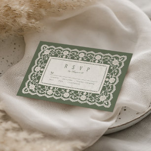 Salbeigrüne florale Vintage-Spitze klassische Hoch RSVP Karte
