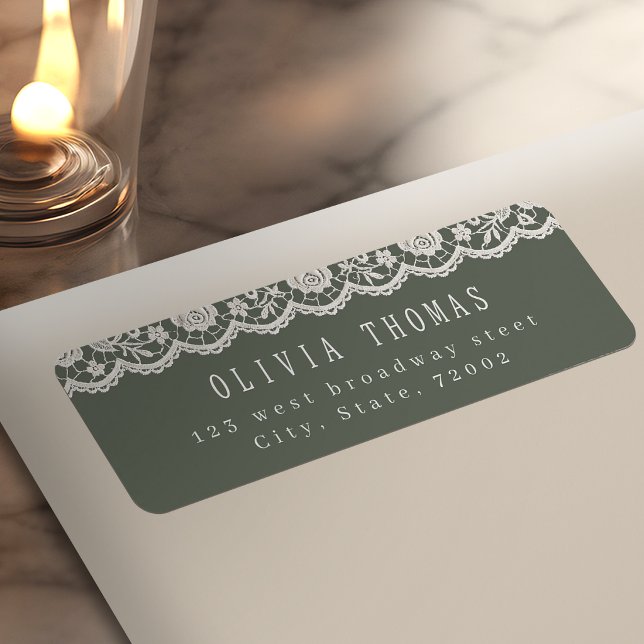 Salbeigrüne florale Vintage-Spitze Rücksendeadress (Sage Green Floral Vintage Lace Return Address Label)