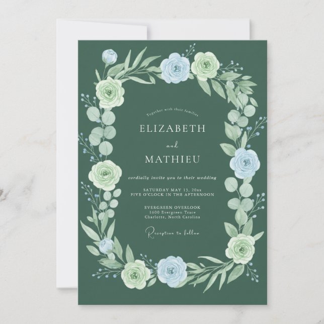 Salbeigrüne Florale Whimsical-Hochzeit Einladung (Vorderseite)
