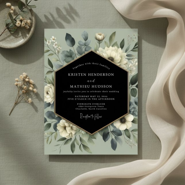Salbeigrüne Florale Whimsy-Hochzeit Einladung (Von Creator hochgeladen)