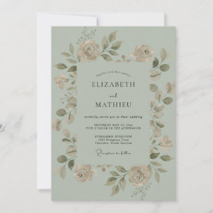 Salbeigrüne Florale Wiesenhochzeit Einladung