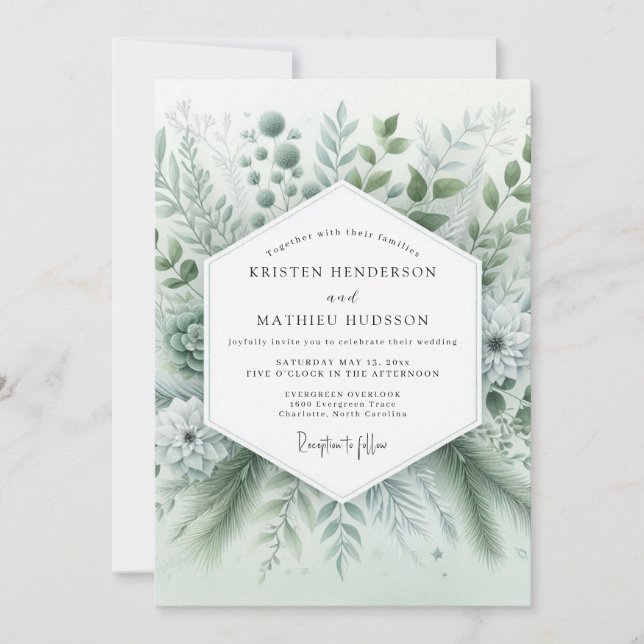Salbeigrüne flüsternde botanische Hochzeit Einladung (Vorderseite)