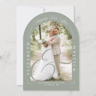 Salbeigrüne Foto-Arch-Script-Hochzeitsempfang Einladung