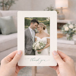 Salbeigrüne Foto-Hochzeit-Dankeskarten Einladung