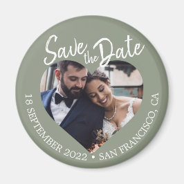 Salbeigrüne Foto Moderne Schrift Save-the-Date-Kar Magnet
