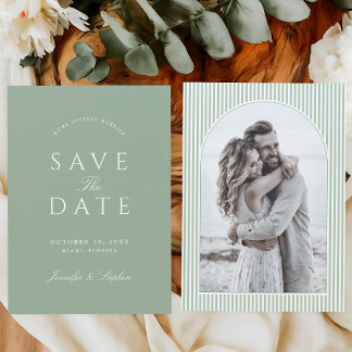Salbeigrüne Foto-Save-the-Date-Einladung Save The Date