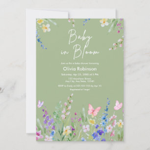 Salbeigrüne Frühlings-Baby-in-Blüte-Baby-Party Einladung
