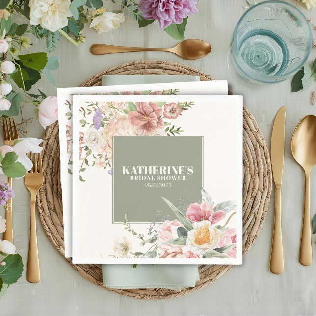 Salbeigrüne Gartenblumen-Hochzeitsdusche Serviette (Von Creator hochgeladen)