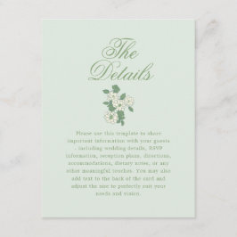 Salbeigrüne Gartenchinoiserie-Hochzeitsdetails Begleitkarte