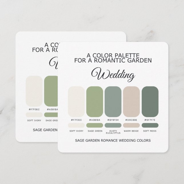 Salbeigrüne Gartenhochzeit Farbpalette Karte (Vorne/Hinten)