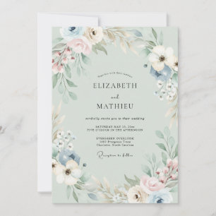 Salbeigrüne gedämpfte Anemone Hochzeit Einladung