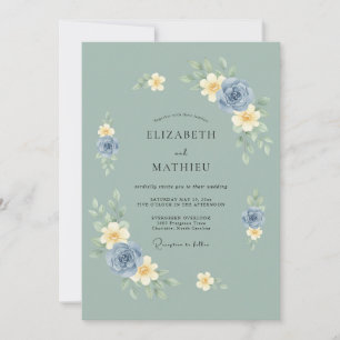 Salbeigrüne gedämpfte Aquarell-Rosen-Hochzeit Einladung