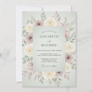 Salbeigrüne gedämpfte florale Hochzeit Einladung
