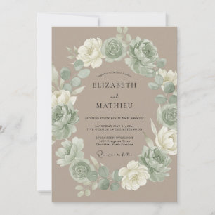 Salbeigrüne gedämpfte rustikale Hochzeit Einladung