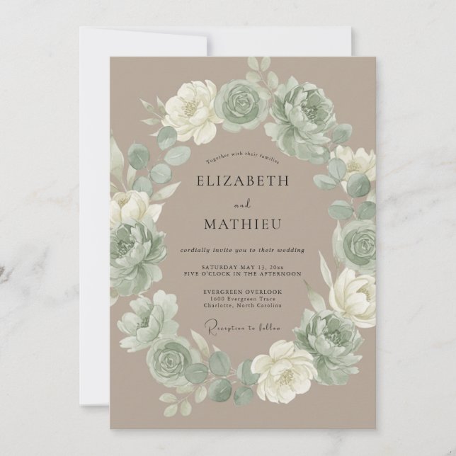Salbeigrüne gedämpfte rustikale Hochzeit Einladung (Vorderseite)