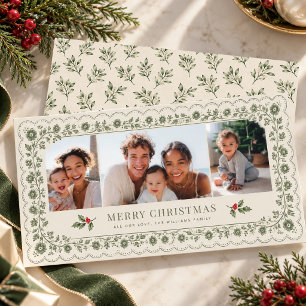 Salbeigrüne, gelappte Spitzen-Weihnachtsfoto-Grüße Feiertagskarte
